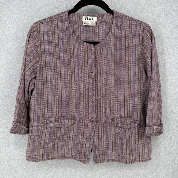 Flax Womens Linen Jacket Size M Lavender Tweed 3/4 Sleeves Flap Pockets Lagen - Picture 1 of 12